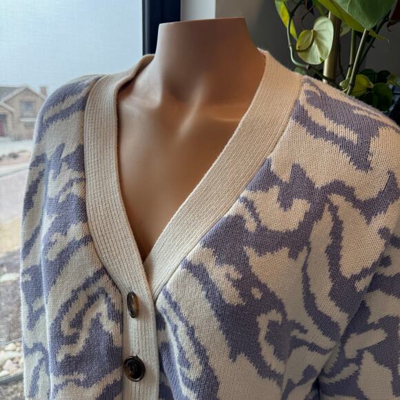 Arizona Jean Co. Purple & Ivory Knit Cropped Button Front Cardigan, Medium - Picture 4 of 11